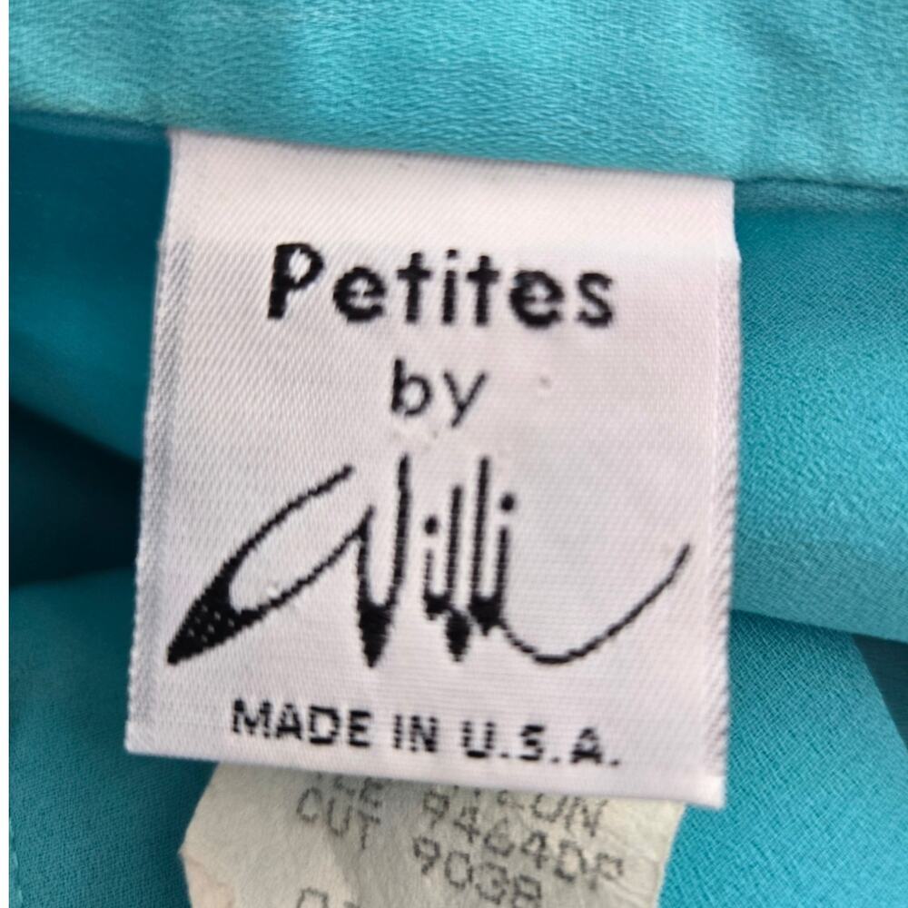 1980s Vintage Turquoise Chiffon Secretary Dress Sheer Bishop Sleeve USA Size 10 - Picture 8 of 10